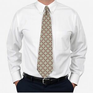 Christian Dior‎ Monsieur Necktie Mens Silk Red Gray Gold Diamond Pattern Vintage